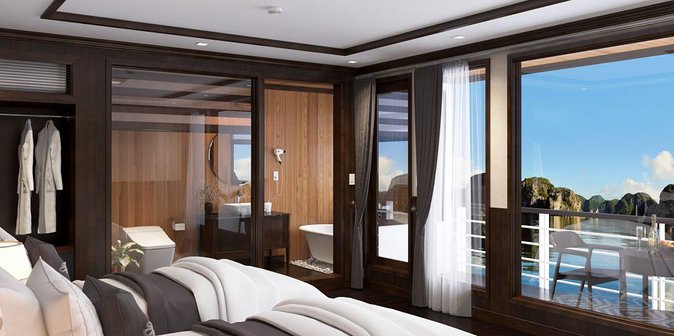 2 Days 1 Night LaRegina Cruise discover spectacular Lan Ha Bay depart from Hanoi - La Regina on-board feel: luxury cabin comfort plus plenty to do