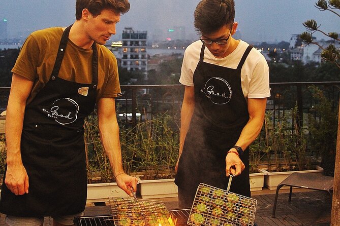 Authentic Bun Cha Hanoi making - with skyline view of Westlake - Wet market shopping: the part that makes your bun cha taste right