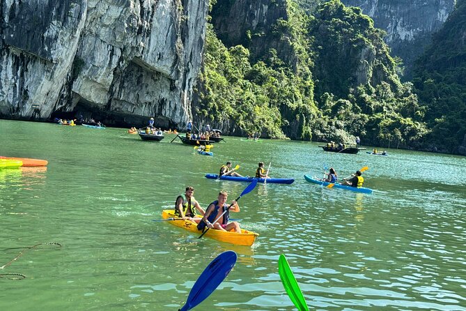 Best Value Ha Long bay 1 day - Lunch, kayak, swimming, transfer - Hang Luon Cave by kayak (or bamboo boat) in calm emerald water