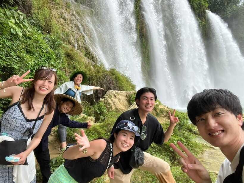 From Hanoi: Ban Gioc Waterfall - Local Villages 2nights/1day - Trúc Lâm Zen Monastery: waterfall panorama with a border-view twist