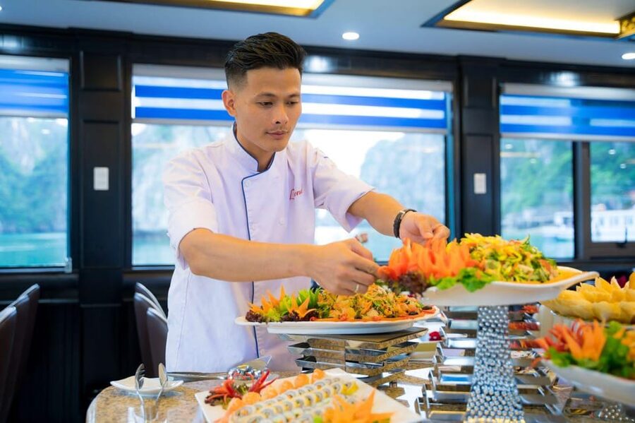 Ha Long Bay 8 hours daily tour on LA CASTA DAILY CRUISE - Stop 4: Lunch Buffet + Food Tasting (About 1 Hour)