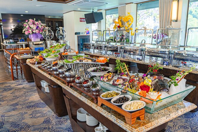 Ha Long Symphony Cruise Luxury Day Tour from Harbor with Pick up - Food, drinks, and onboard comfort (including the jacuzzi)