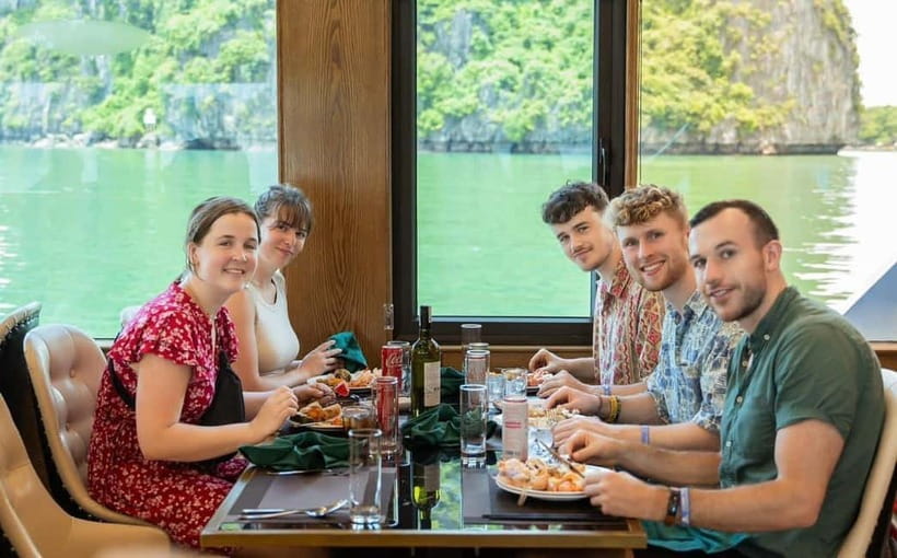Halong 6 Hours Cruise: Kayak, Cave, Lunch, Beach & Island - Sunset Party on the Boat: Red Wine, Fries, and Fruit