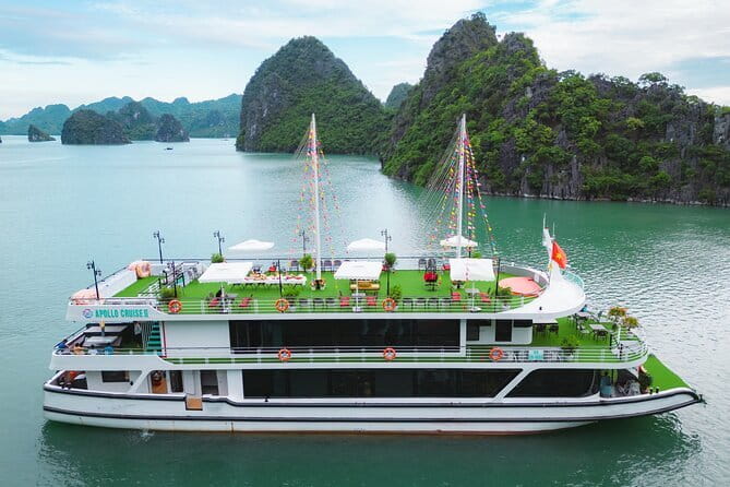 Halong Apollo 5<em> Cruise with Jacuzzi Day Trip And Buffet Lunch – Key highlights worth your attention’ /></p>
<ul>
<li><strong>Jacuzzi onboard</strong> as part of a one-day Halong plan</li>
<li><strong>Hang Luon Cave kayaking or bamboo boat</strong> through the lagoon</li>
<li><strong>Sung Sot Cave</strong> plus <strong>Ti Top Island</strong> beach time or viewpoint trek</li>
<li><strong>Buffet lunch (Asian and European style)</strong> included on the boat</li>
<li><strong>Small groups (max 19)</strong> with strong guide communication and good pacing</li>
</ul>
<h2 id="one-day-in-halong-bay-what-this-12-hour-cruise-gets-you">One day in Halong Bay: what this 12-hour cruise gets you</h2>
<p><img width="669" height="446" decoding="async" src=