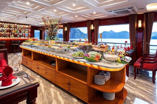 Halong Bay 5-Star Day Cruise, Buffet Lunch, Cave, Kayak, Transfer - Boarding at Halong International Port: sundeck comfort before the fun