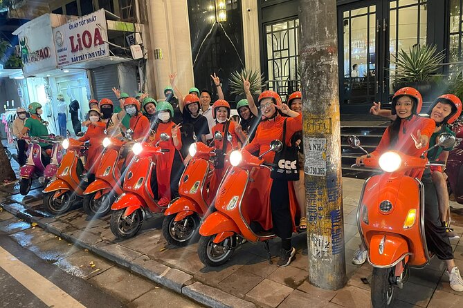 Vespa Female Ao Dai riders Night Street Food + See Train Street - Old Quarter after dark: where the ride and the appetite begin